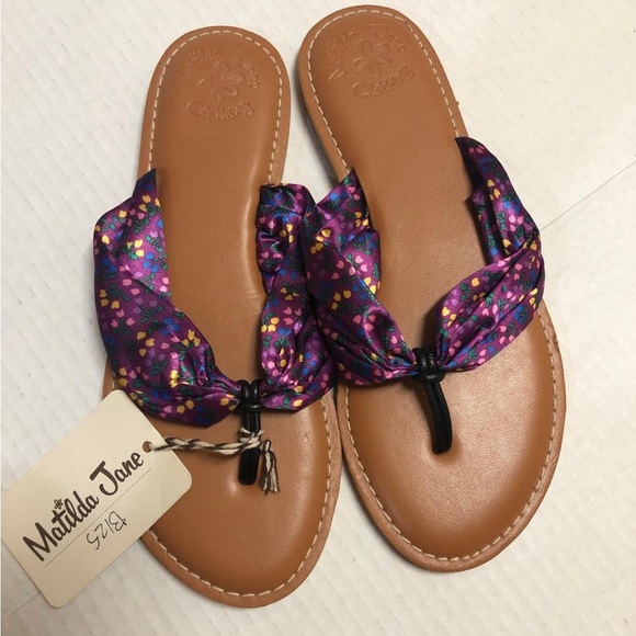 Matilda Jane Clothing Daydream Flip Flop Satin Floral Sandals Size 7 - NEW - Picture 1 of 7